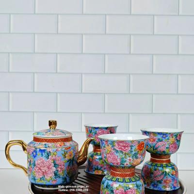 BỘ ẤM CHÉN XANH BÁCH HOA CAO CẤP